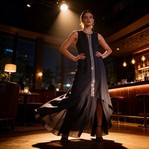 Muse black maxi dress with zipper detail.